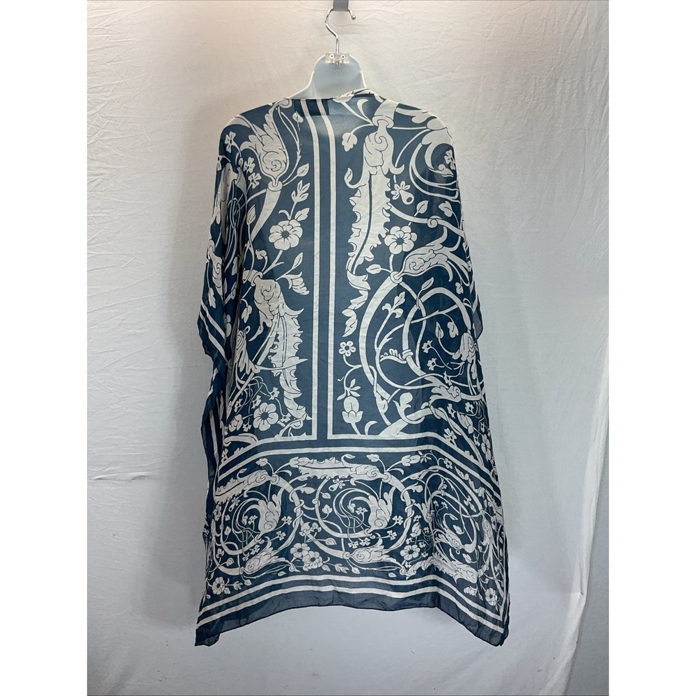 One Hundred Stars Jaipur Blue Kimono Kaftan Jacket One Size Sheer Airy Floral